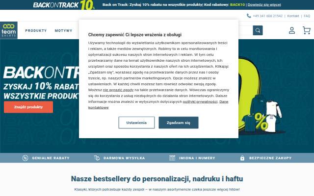 Montra da Drukarnia tekstylna online oferująca stroje dla zespołów