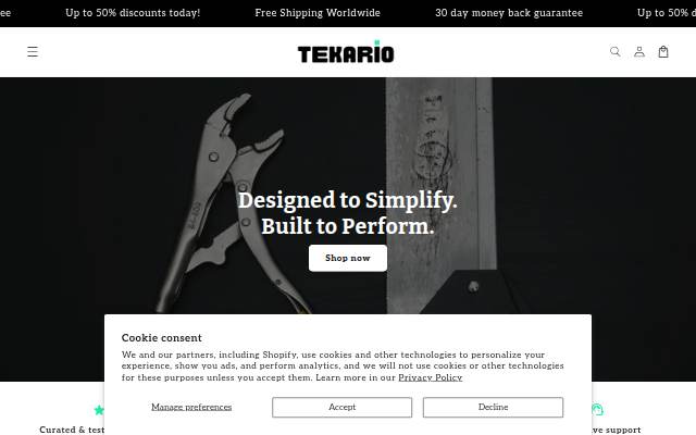 Tekario storefront