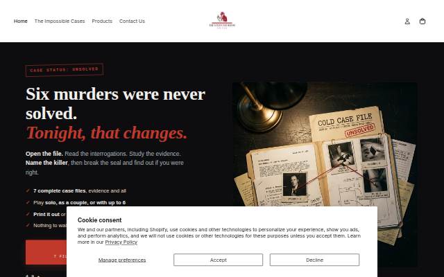 The Cold Case Room storefront