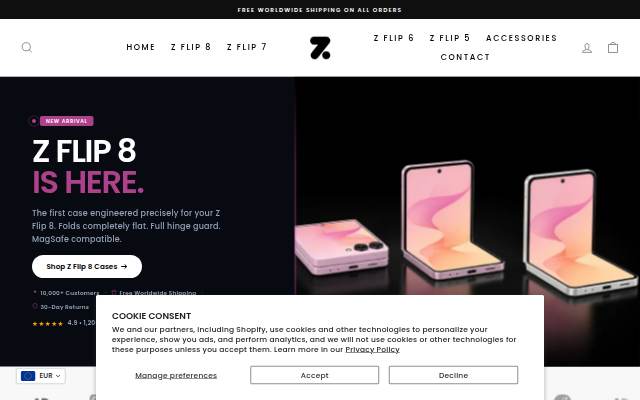 The Z Flip Case storefront