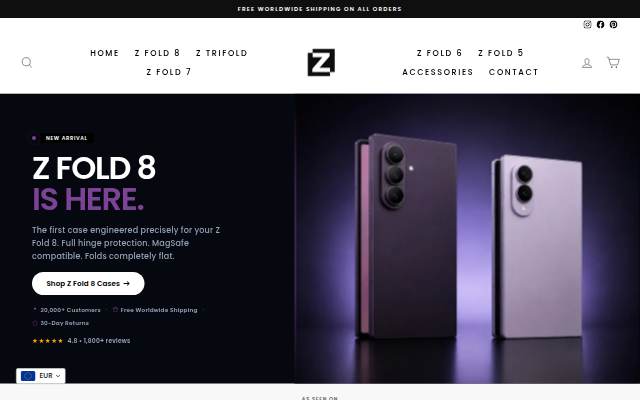The Z Fold Case storefront