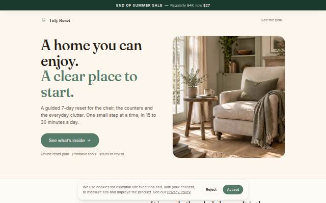 Vitrine de Tidy Reset