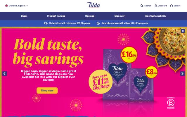 Tilda Rice UK storefront