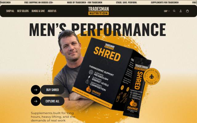 Tradesman Nutrition storefront