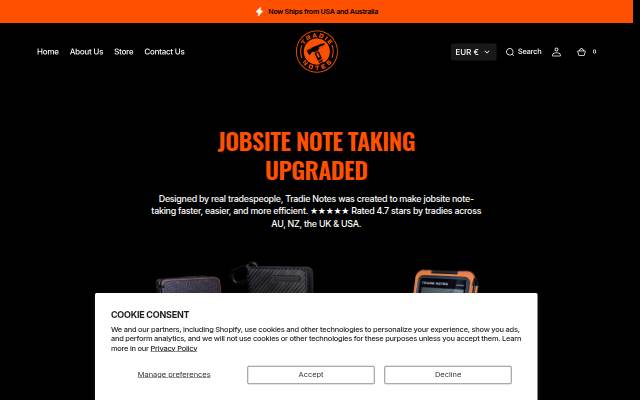 TRADIE NOTES storefront