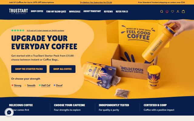 Startseite von TrueStart Coffee