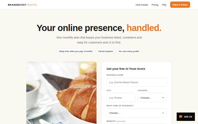 Startseite von BrandBoost Digital — AI Trust Pack