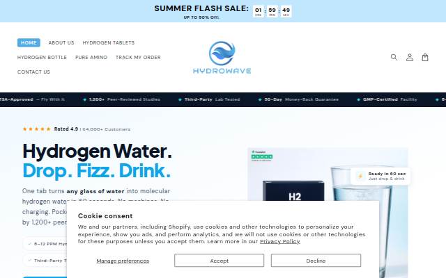 HydroWave Tabs storefront