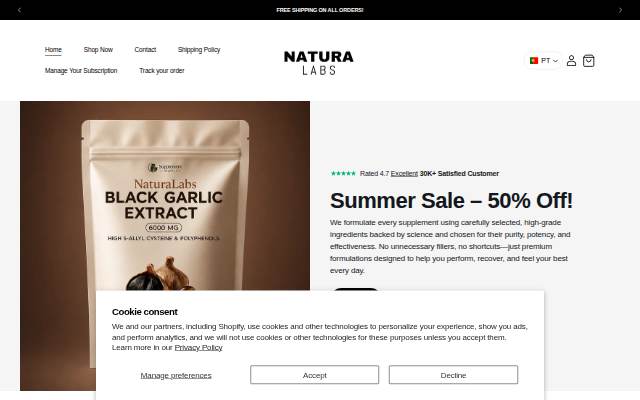 Natura Labs storefront
