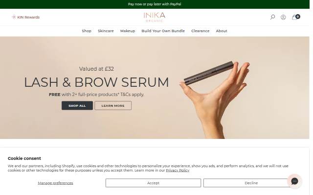 INIKA Organic United Kingdom storefront