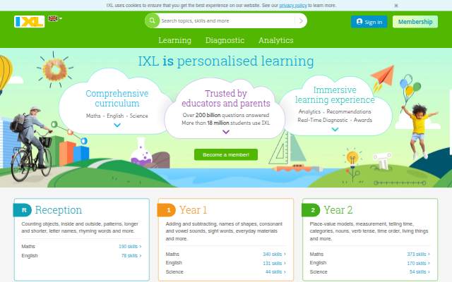 Startseite von IXL Learning
