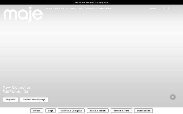 Maje UK Official Website: Women's Clothing and Accessories storefront