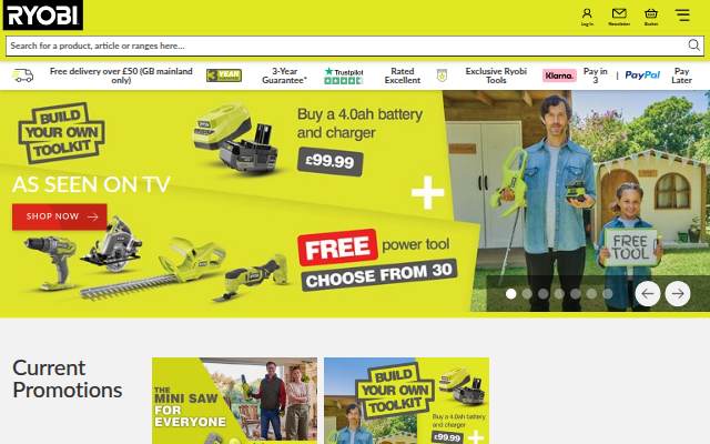 Ryobi Tools UK storefront