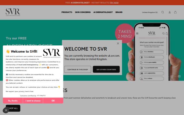 Startseite von Official SVR Skincare Website