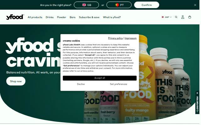 yfood Labs UK storefront