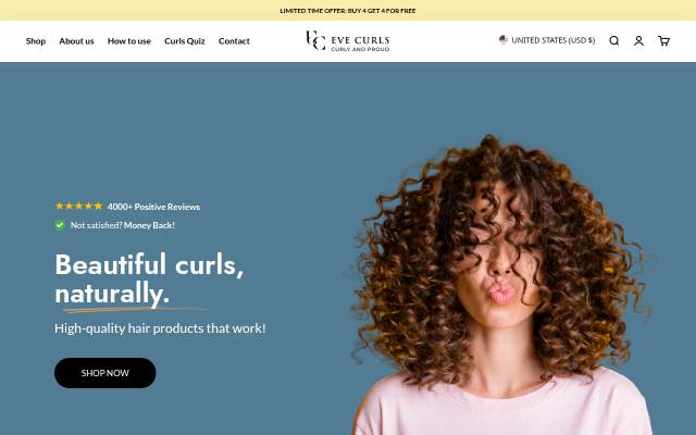 Eve Curls USA storefront