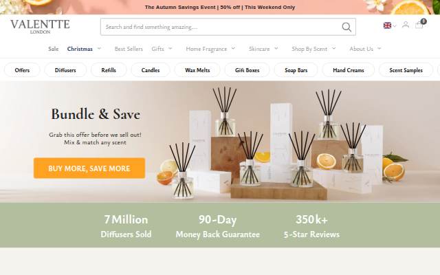 Valentte.com – Organic skincare and home fragrance from Covent Garden storefront