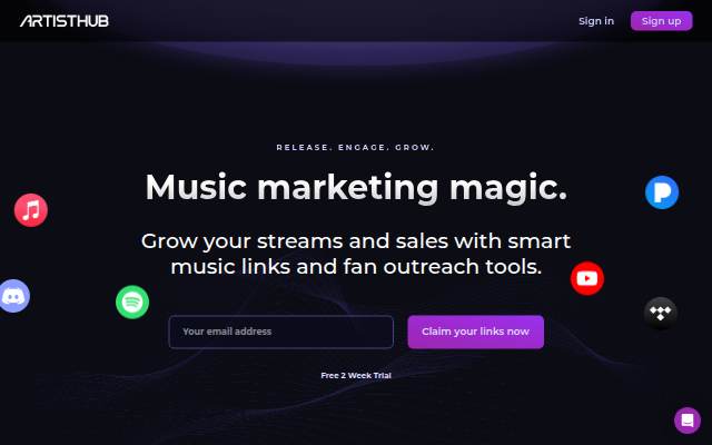 Startseite von ArtistHub