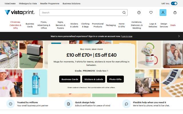 VistaPrint UK Online Printing Services: Business Cards, Photo gifts, Calendars storefront