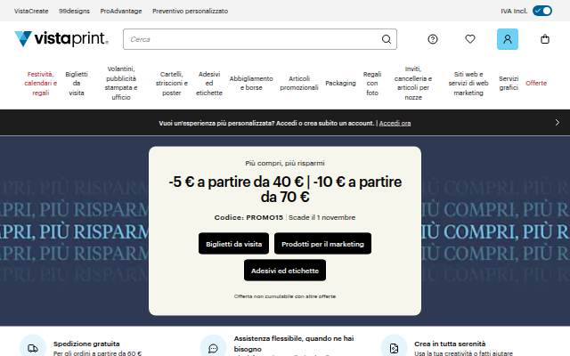 VistaPrint Sito Ufficiale: Servizi di Stampa Online storefront