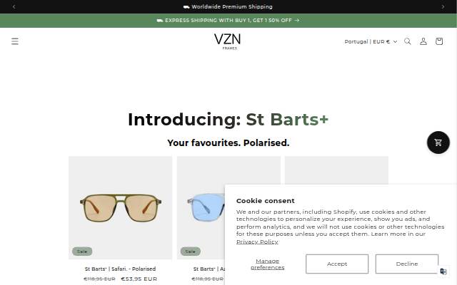 VZN Frames storefront
