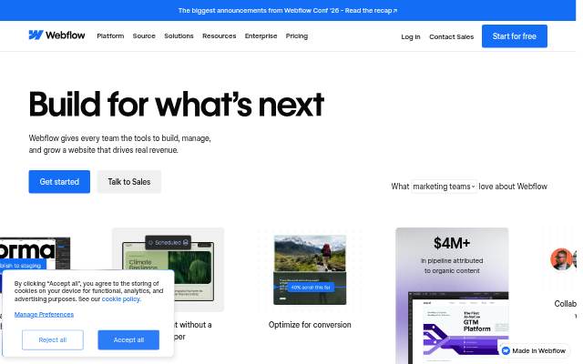 Escaparate de Webflow: The agentic web platform for modern businesses