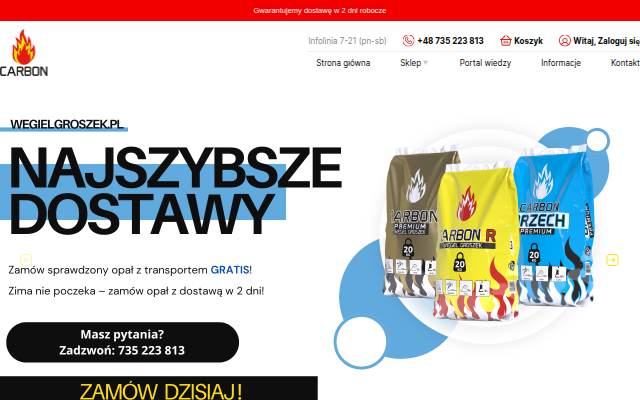 Skład węgla i opału z dostawą pod drzwi storefront