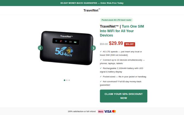 TravelNet™ — Pocket 4G LTE Travel WiFi Router storefront