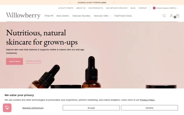 Willowberry Skincare storefront