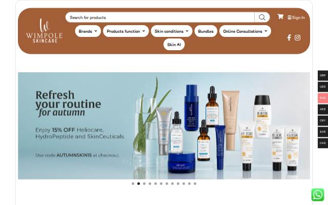 Wimpole Skincare storefront