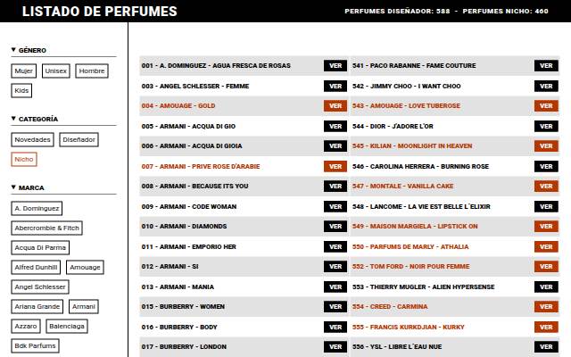 Startseite von Listado de Perfumes