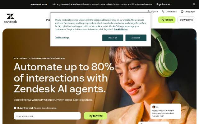 Startseite von Zendesk