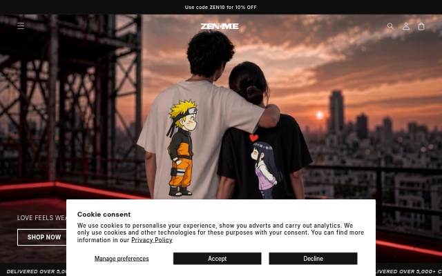ZenimeClothing storefront