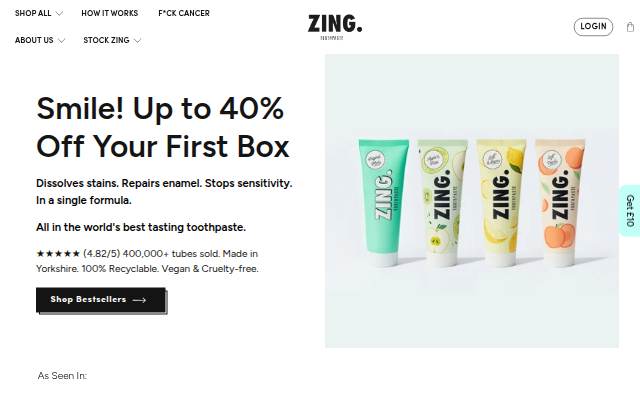 ZING Toothpaste storefront