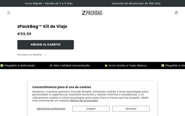 ZPackBag storefront