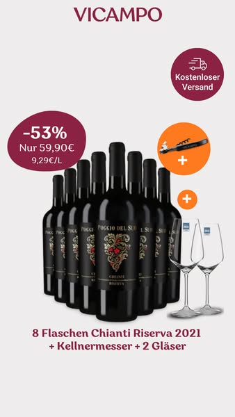 Der perfekte Genussmoment - 8x Chianti Riserva mit 2 Schott-Zwiesel Gläsern + Kellnermesser