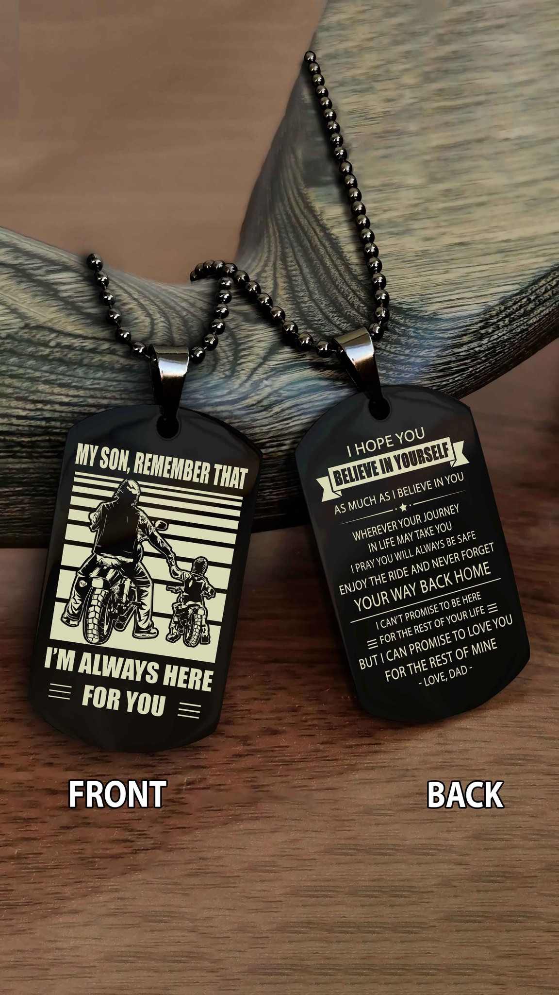 Biker dog tag Dad to Son