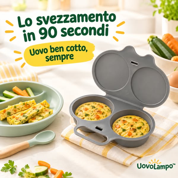 Lo svezzamento più semplice? Uovo, verdure, 90 secondi. Niente padella, niente olio.