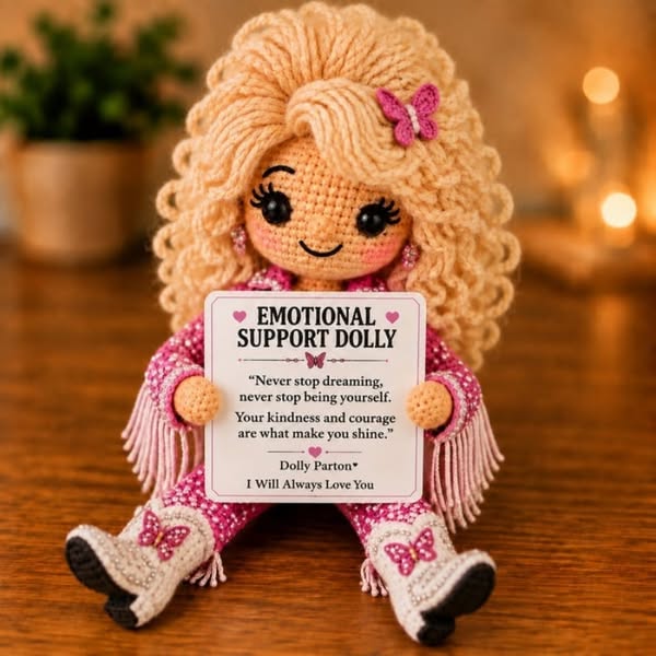 Handmade Crochet Emotional Support Dolls | Country‑Music‑Inspired Encouragement Keepsake Gift With Heartfelt Positive Message Cards