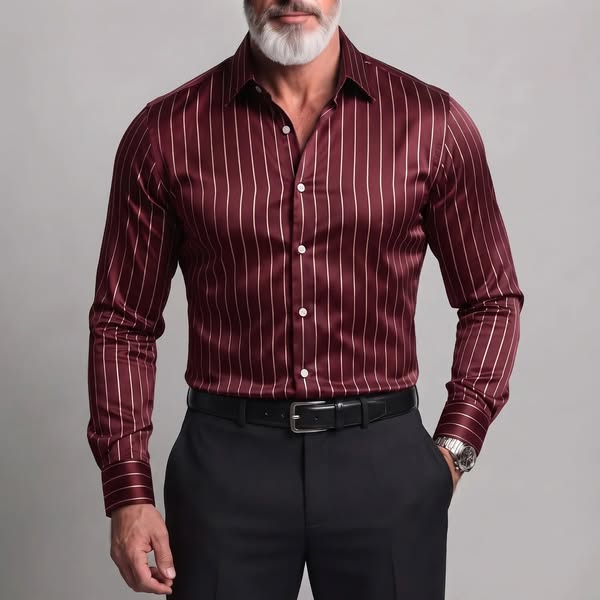 Men's Business Casual Pinstripe Print Button-Up Slim Fit Long Sleeve Shirt