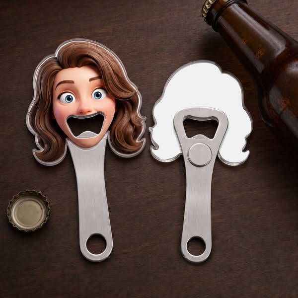 Personalized Funny 3D-Style Artwork Face Photo Bottle Opener with Magnet Fridge Decor Wine Accessory Birthday Gift for Drinking Enthusiast
