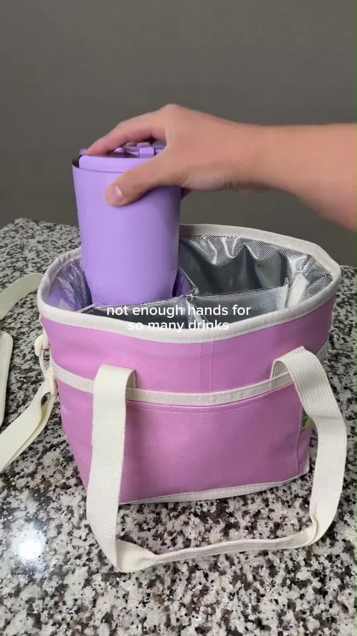 Family Size 4-Compartment Drink Carrier Bag for Coffee Cups & Tumblers