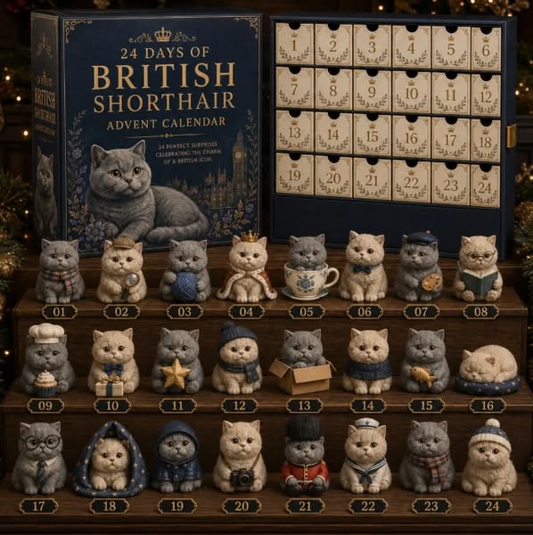 CHRISTMAS KICKOFF 49%OFF - 2026 Days of BritishShorthair Blind Box -24-Day Festive Countdown,British Shorthair ThemedCollectible Miniatur