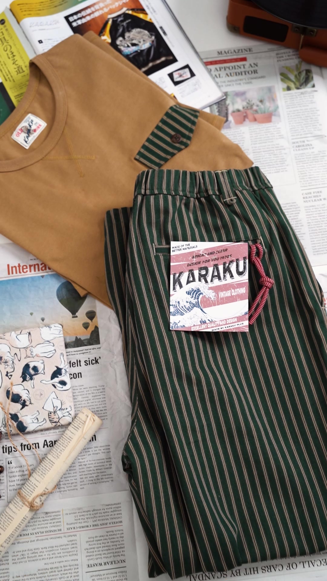 “STAY TRUE” Embroidered Patch Two-Tone Striped Easy Pants