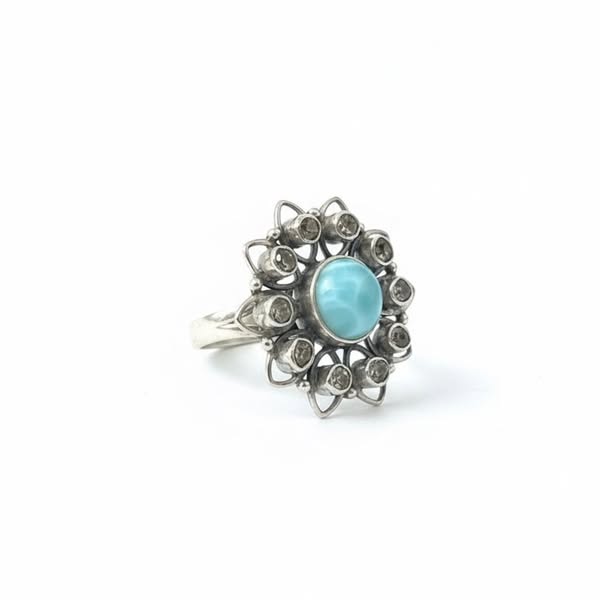 DOMINICA Larimar and Herkimer Diamond Ring 925 Silver