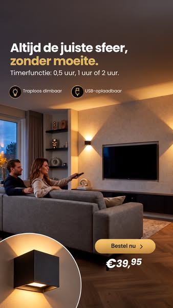Nieuw! Draadloze Wandlamp met afstandsbediening!