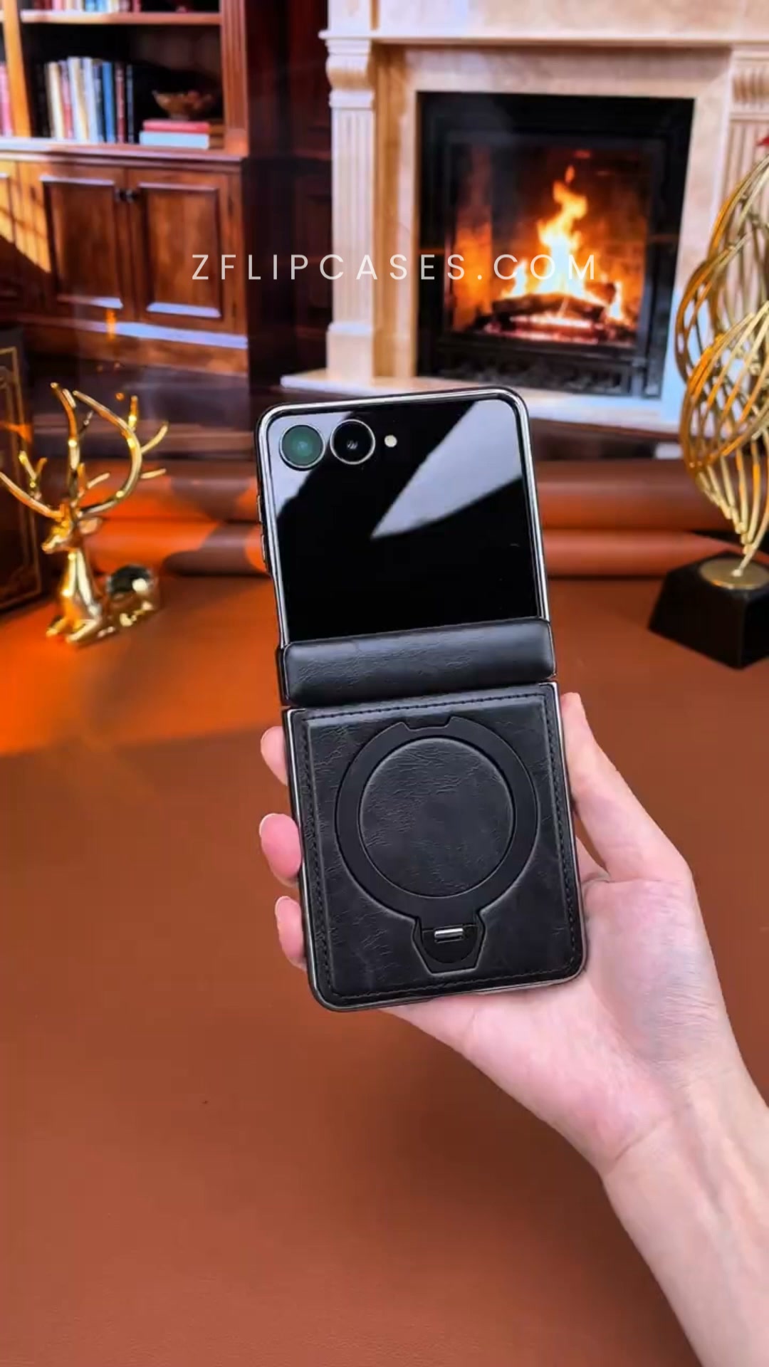 Galaxy Z Flip 8 Magnetic Leather 360° Ring Stand Case