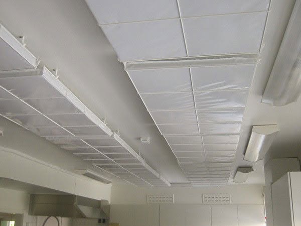 Hygienisk ljudabsorbent till tak - Trådkorg (1200x600x50mm Vit trådkorg 1st)