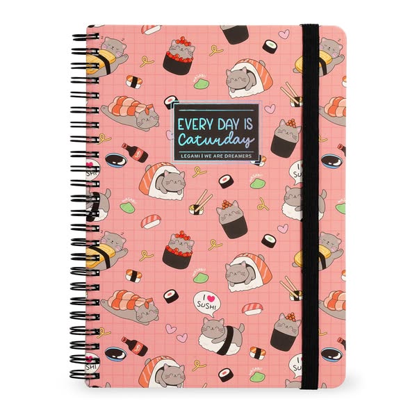 Cahier Ligné A4 à Couverture Rigide Illustrée - Sushi Cat - Bloc-mémo - Avec Spirale