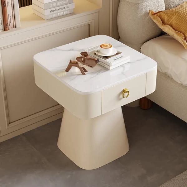 Marble White Metal French Provincial Nightstand with Drawer